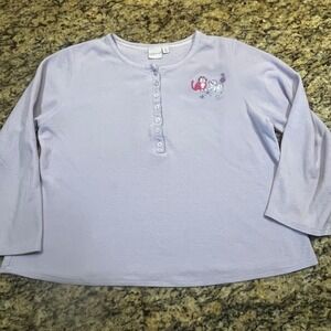 Croft & Barrow Intimates Lavender Waffle Knit Cat Henley Pajama Top‎ Womens 1X